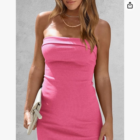 PRETTYGARDEN Womens Summer Bodycon Maxi Tube Dress Ribbed Strapless Side Slit - Picture 2 of 7